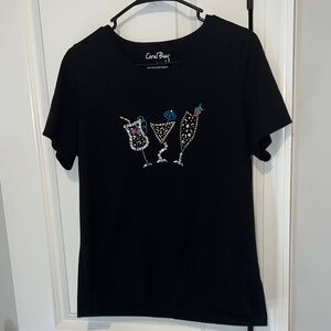 🍹Coral Bay Black Short-Sleeve Tee with Rhinestone Cocktail Motif size Large